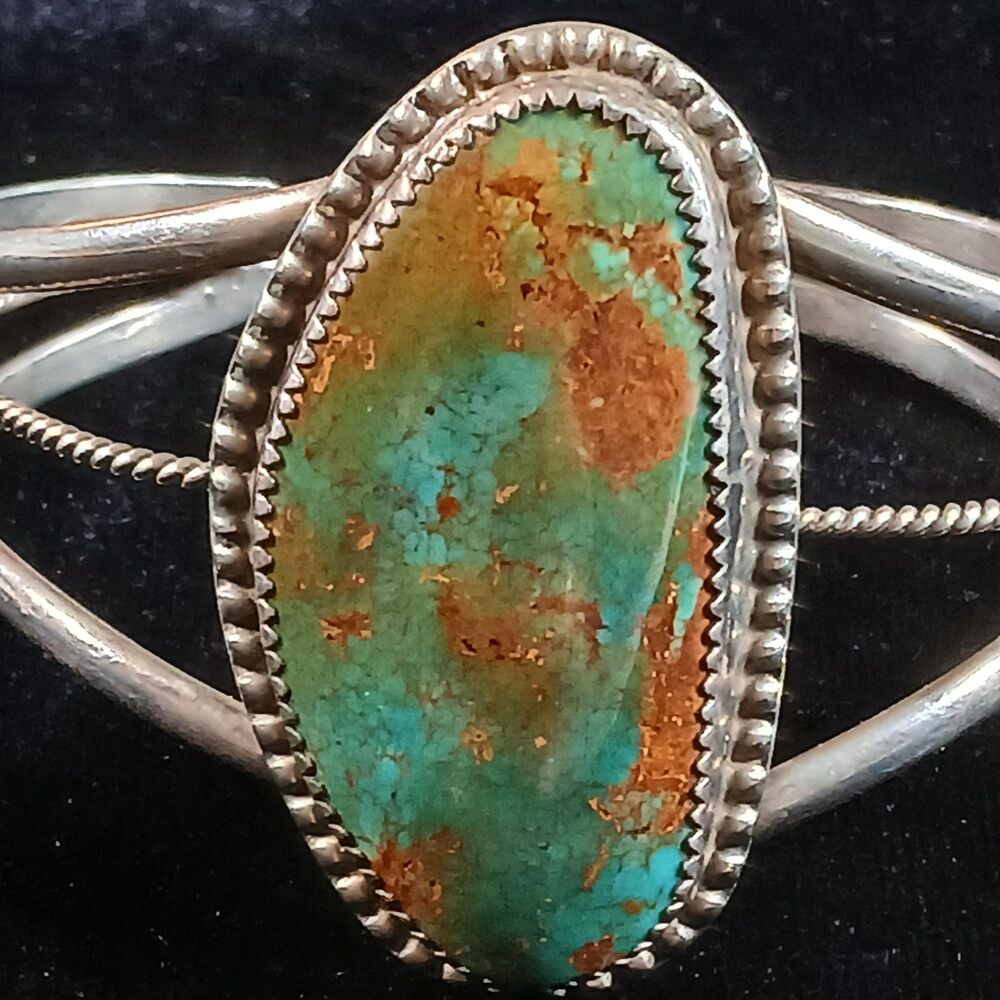 Handmade Navajo Sterling Silver Turquoise Cuff Bracelet Southwestern Jewelry